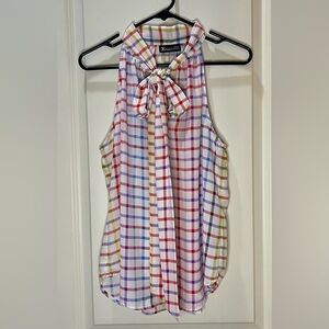 New York & Company 7th Avenue Plaid Sleeveless Tie Front Blouse Size M
